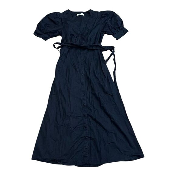 Love, Whit by Whitney Port Black Cotton Puff Sleeve Midi Shirt Dress M - Picture 1 of 4